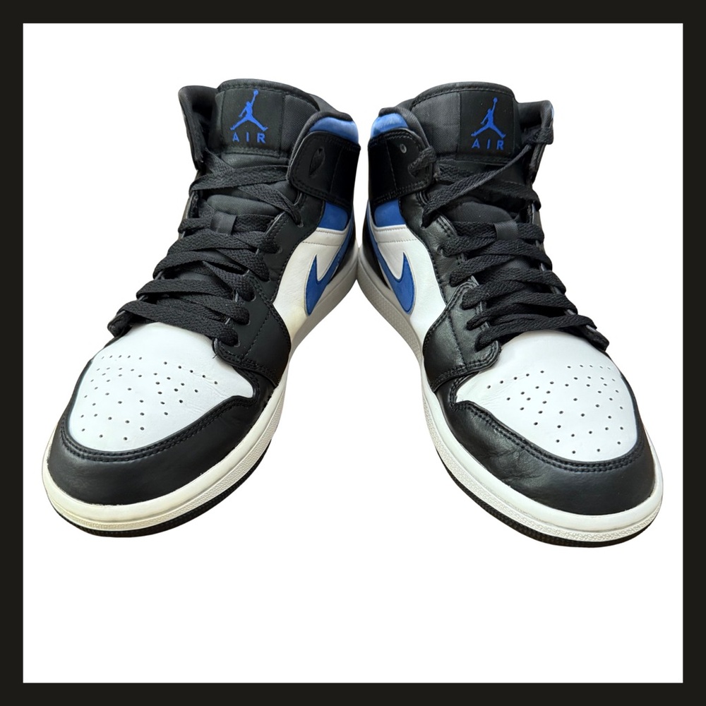 Nike Air Jordan 1 Mid 554724-140 Racer Blue Black White Mens 9.5 Great Condition - Picture 14 of 16